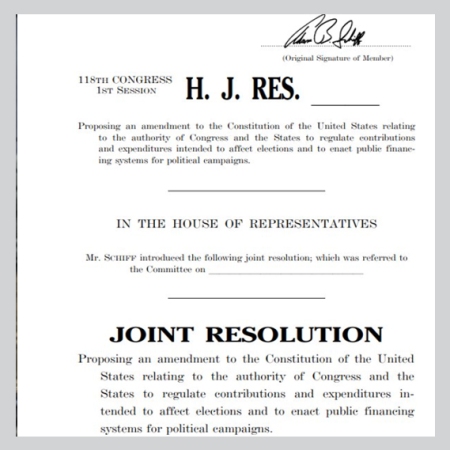 a copy of Adam's Schiff's resolution to overturn Citizens United